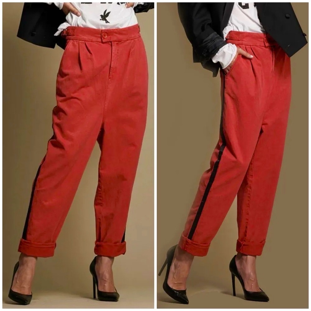 Nwt One Teaspoon Tuxedo Taylor Pants Red Tux Stripe Pleat Front Sz 26